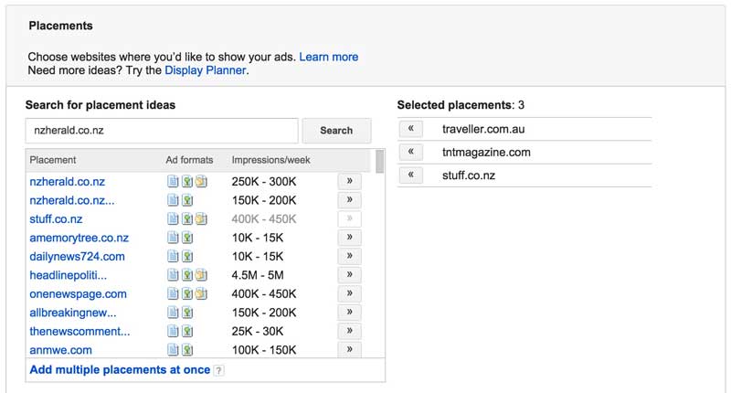 Choosing managed placements in Google Ads for tourism marketing