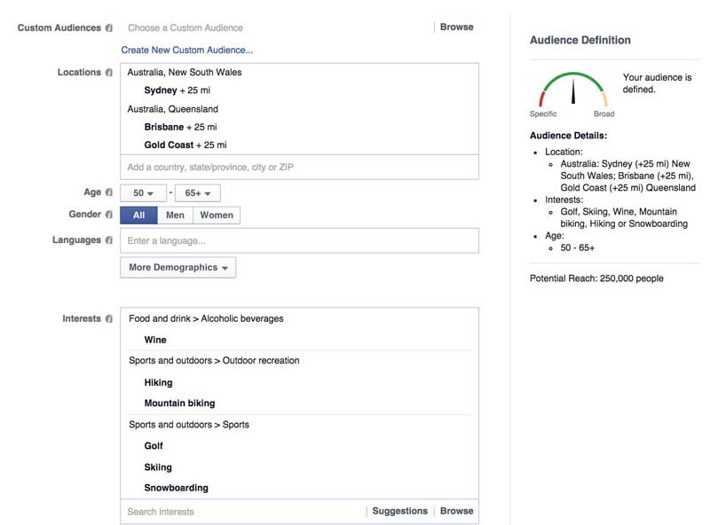Facebook audience targeting for tourism marketing