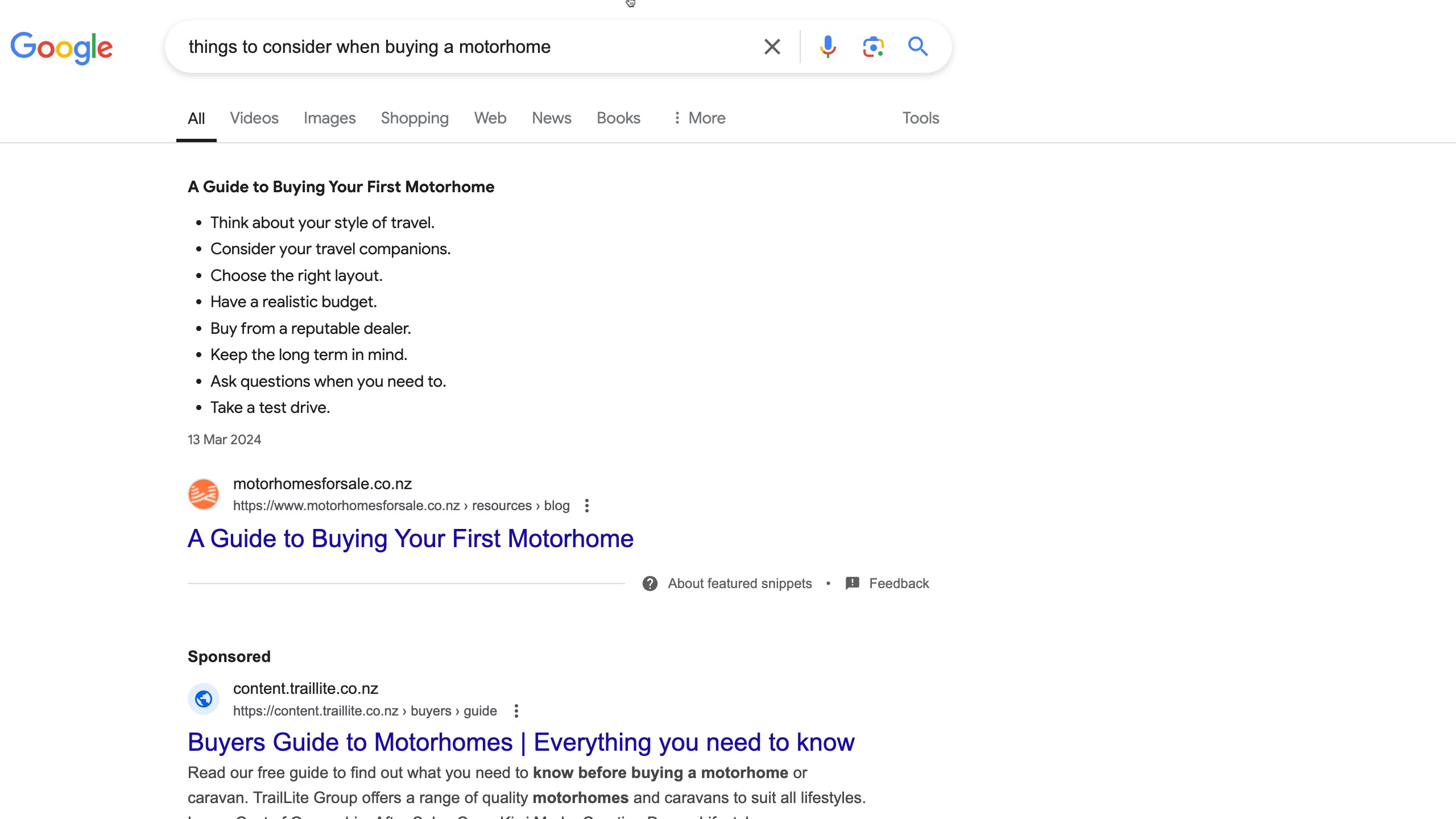 Content marketing example appearing in Google featured snippets