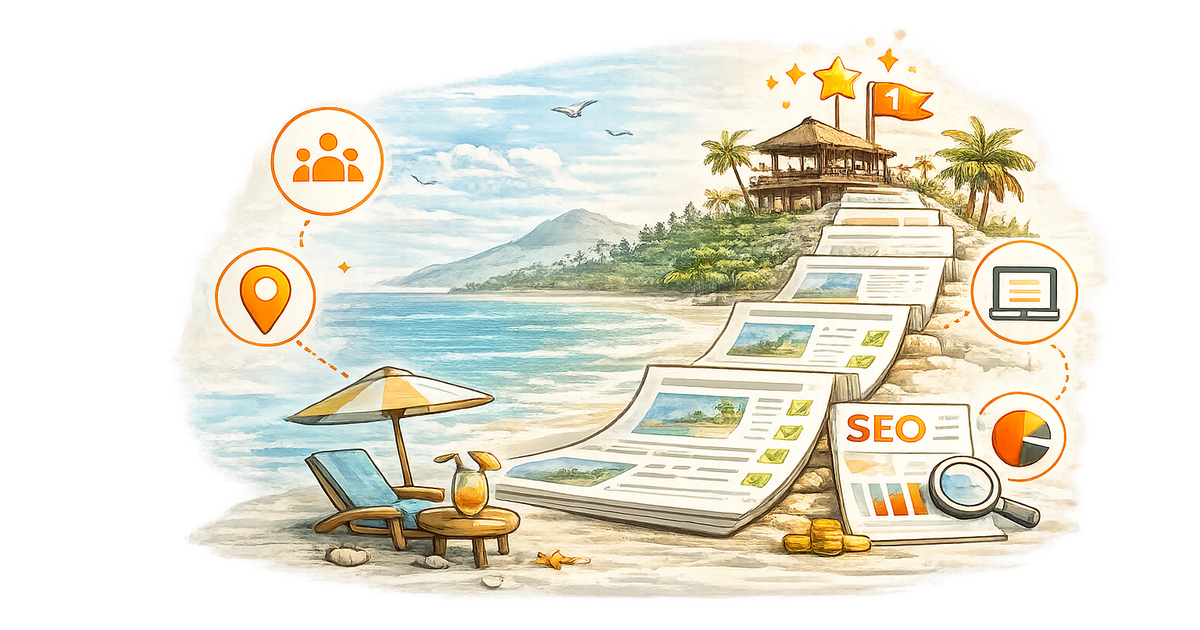Illustration of high-quality content marketing for SEO, using Finns Beach Club as the example