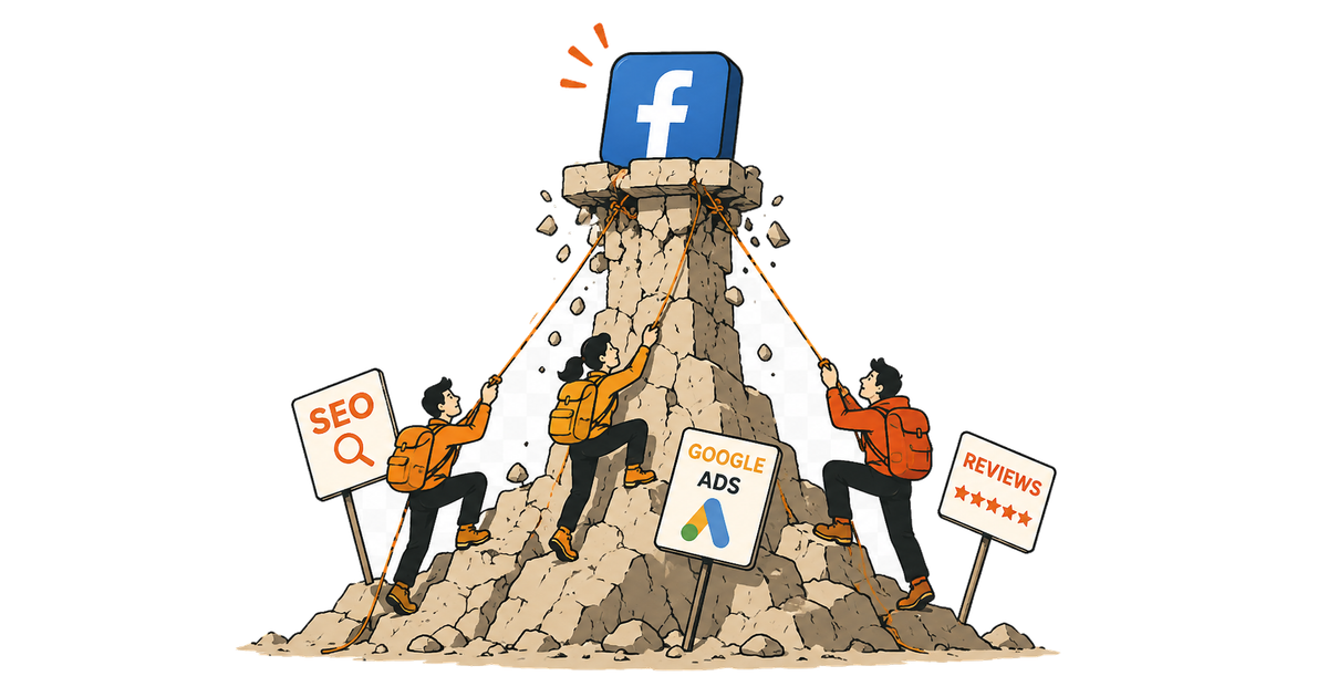 Illustration of a business relying on a single online traffic source, and the risk when it drops