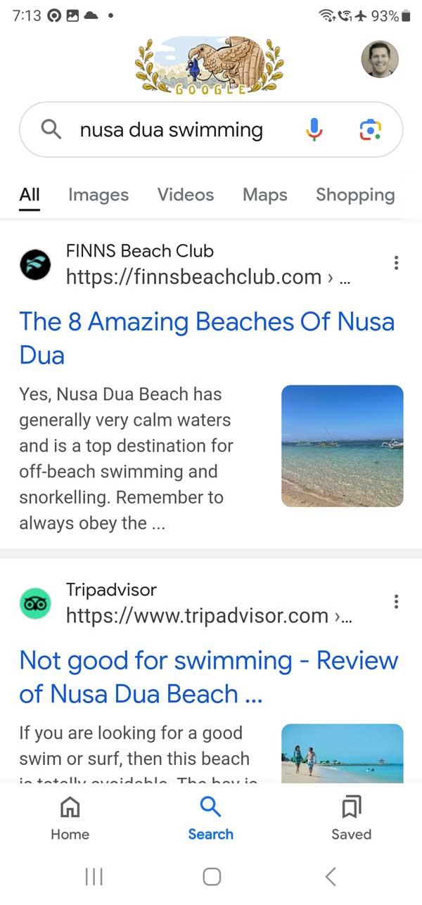 Finns Beach Club content appearing across Bali search results