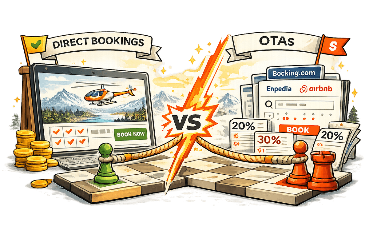 Illustration of direct bookings versus the OTAs competing for a travel booking
