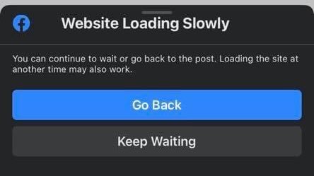 A Facebook warning shown to users before they reach a slow-loading website