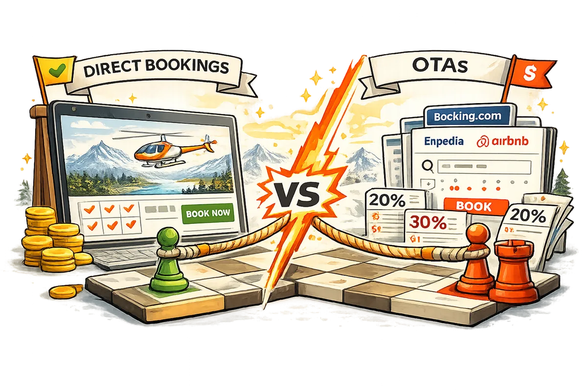 Illustration of a tourism operator winning back direct bookings from the online travel agencies