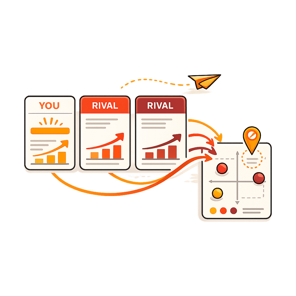 Illustration of a competitor intelligence report comparing your performance against rival businesses