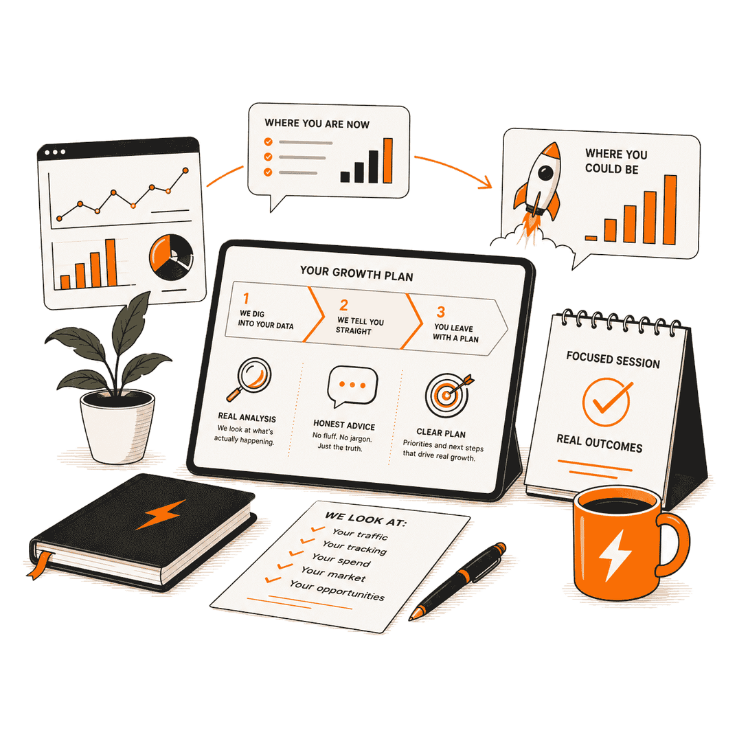 Illustration of a digital marketing consultation call