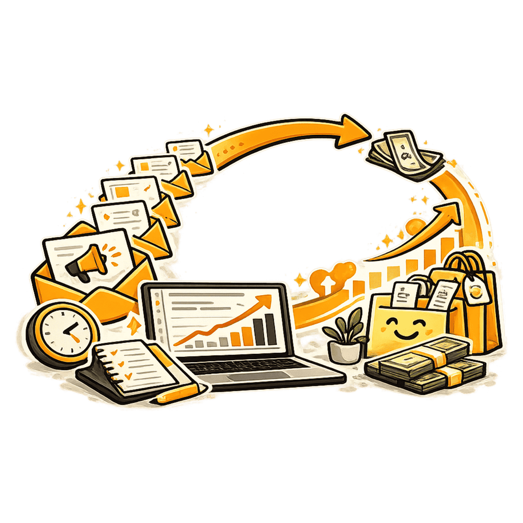 Illustration of email campaigns growing customer lifetime value and repeat revenue