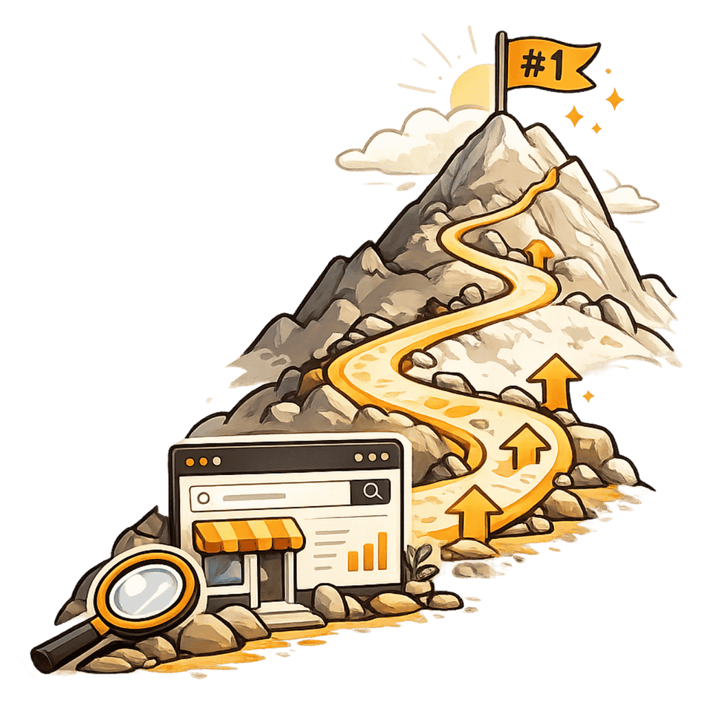 Illustration of climbing search engine rankings through SEO